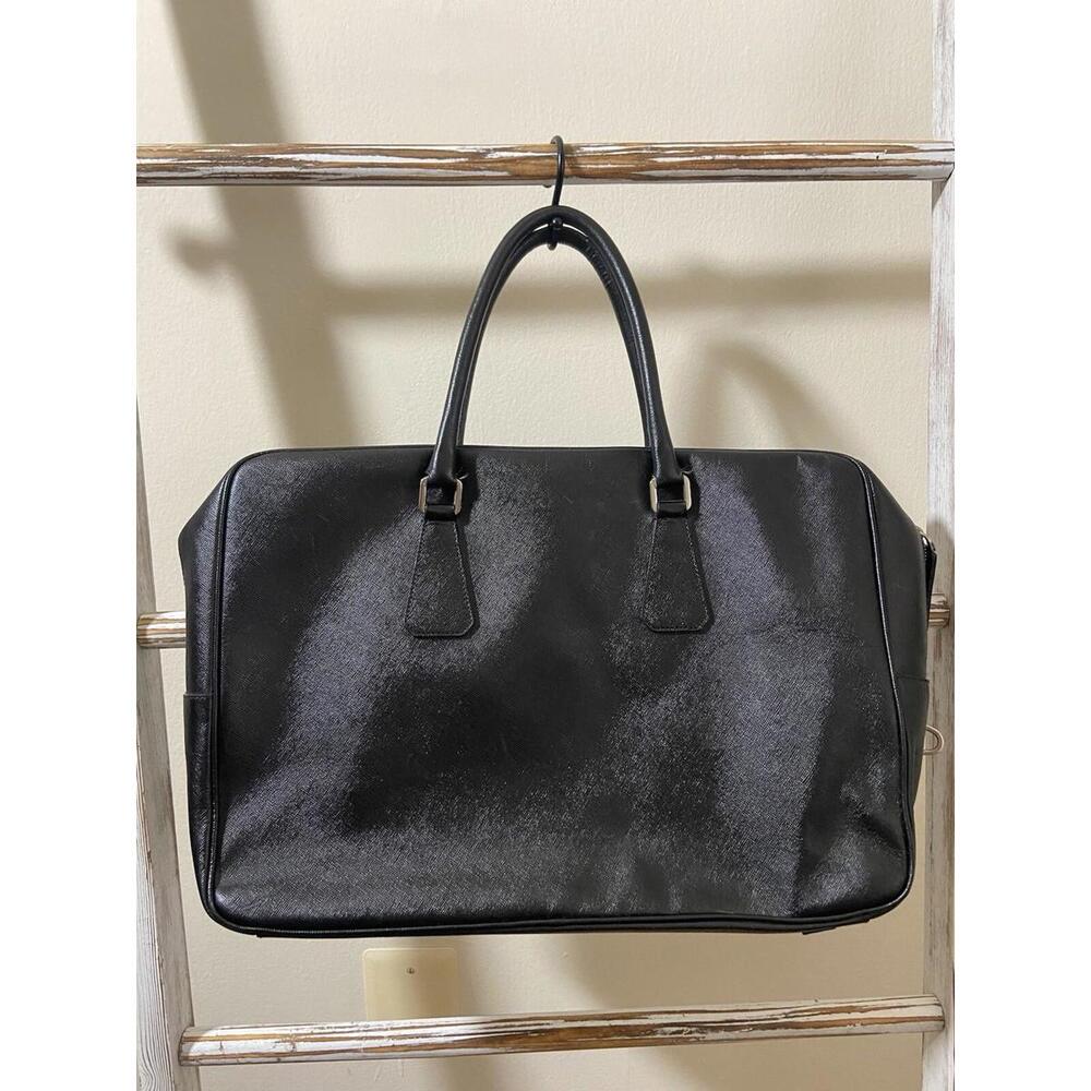 Prada black saffiano leather briefcase travel handbag, good